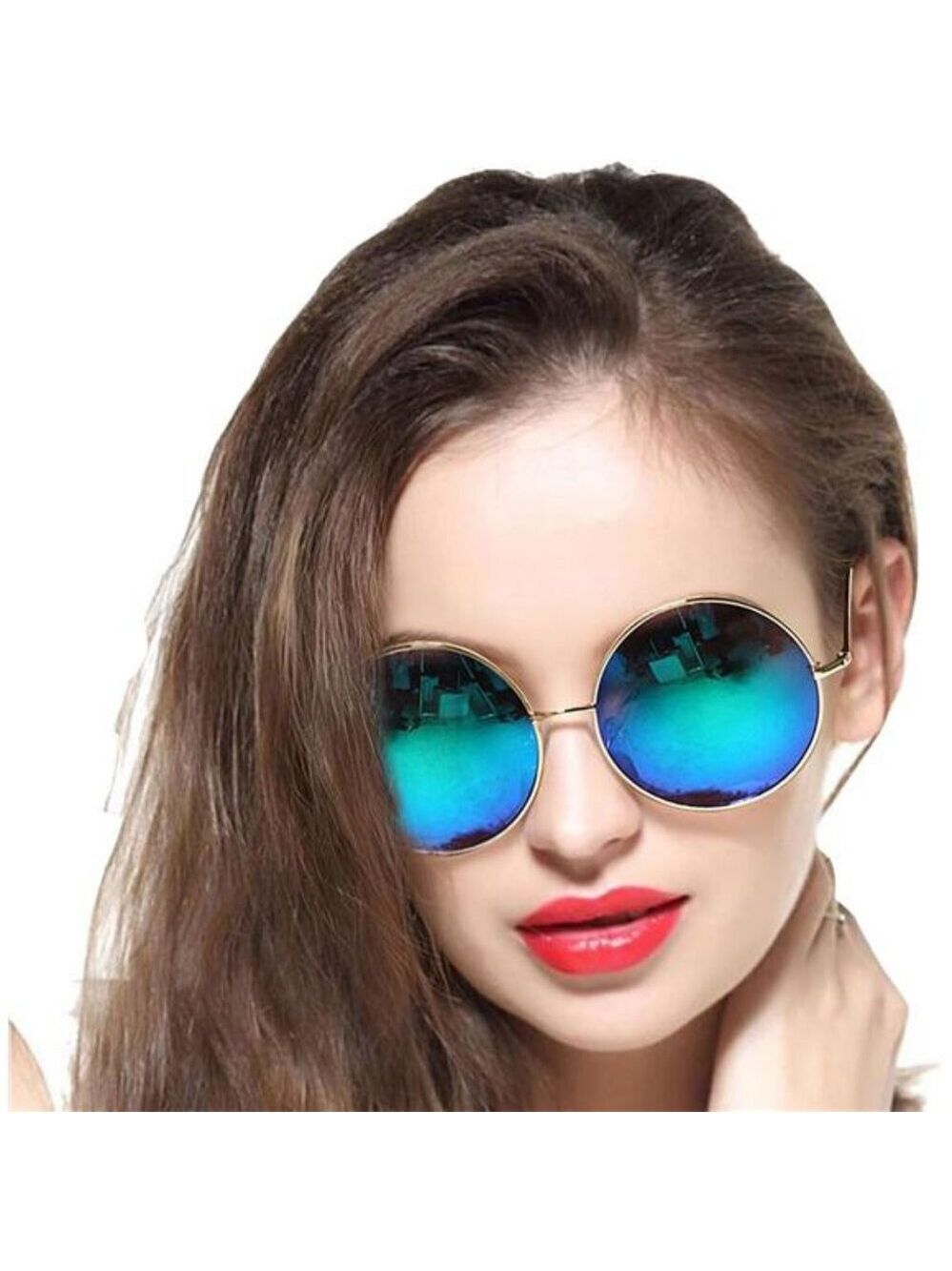 Round Sunglasses Polarized Oversized Circle Metal Frame Mirrored Hipster Women M